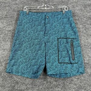 Mack Weldon Shorts Mens Size 31/32 Blue Green Geometric Swim Casual Board Hybrid